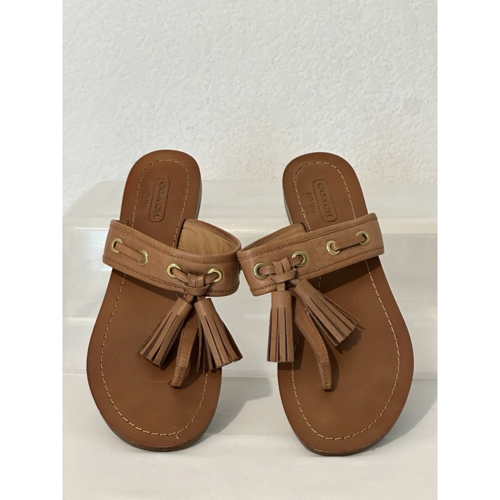 Coach Sheena Vachetta Leather Tassel Sandals Women's Size 6 B Shoes Tan